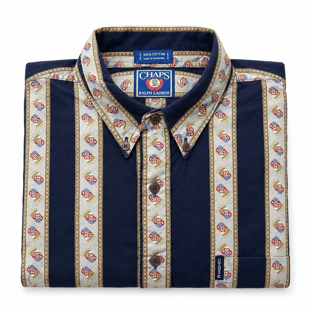 Vintage Chaps Ralph Lauren Men's XLT Striped Crest Button-Down Shirt Big & Tall